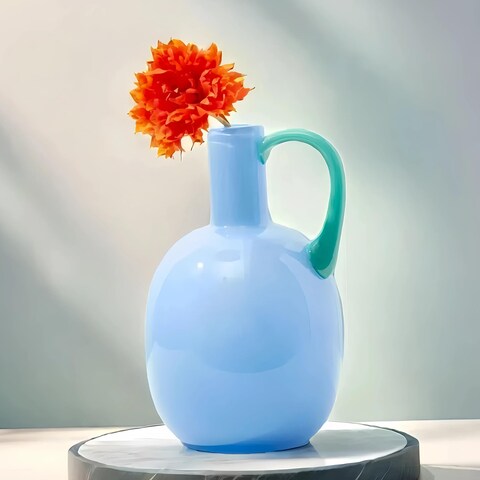 2.2lb Heavy Vase,Blue Glass Vase for Home Decor,Glass Flower Vases for Decorations, 8.5&quot; H Unique Vase Centerpieces,Art Vase for Decor