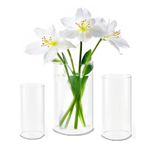 Plastic Cylinder Vase Clear Flower - 3Pcs Eylkoi Acrylic Hurricane Vases Round Glass Vases Pot Container for Display Tulips Wide Wedding Party, Table, Centerpieces, Home, Shatter-Proof, 8,10,12&#39;&#39; (H)