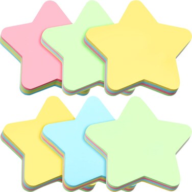 Gersoniel 6 Pack Star Shape Sticky Notes 3 x 3 Inch Adhesive Self Stick Pads Easy to Post for Home Office Business Notebook 4 Colors 100 Sheets/Pad