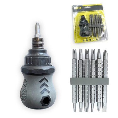 Alepaxs 13in1 Stubby Ratcheting Multi-Bit Screwdriver Set, mini magnetic ratchet screwdriver with Retractable Bits, Adjustable Small Multi Ratchet Screwdriver with Quick-Load Mechanism
