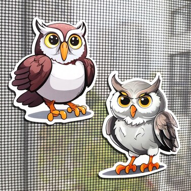 Screen Door Magnets Decal 2 Pairs (4pcs) Cute Owl Pattern Decorative Flexible Double Sided Magnetic Stickers Patches for Window Screen Sliding Screen Doors Protector, Helps to Keep Pet &amp; People Safe