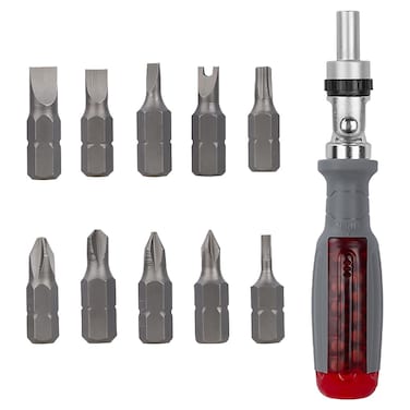 Kigauru 10 in 1 Ratchet Screwdriver Set Chrome Vanadium Steel Magnetic Hidden Bit Storage 180&Acirc;&deg; Rotation Adjustable Angle Two-Way Ratcheting Screwdriver Multi-Function Professional Angle Repair Tool
