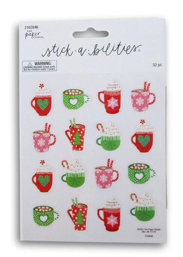 Hot Cocoa Mugs Christmas Stickers for Journaling, Scrapbooking, Cardmaking, Arts &amp; Crafts - 32 Pieces