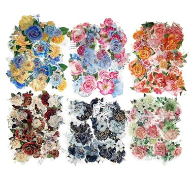 120PCS Floral Botanical Stickers Set Large Gold Foil Flower Resin Decals Transparent Journaling Scrapbook Stickers for Scrapbooking Supplies Junk Bullet Journals Laptop Crafts Decor