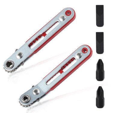 LEONTOOL 2Pcs Mini Ratchet Wrench Screwdriver Set 1/4 Inch Hex Screwdriver Bit Drive Ratchet Wrench Elbow Head &amp; Flat Head Reversible Drive Handle with Flat Head and Phillips Head Screwdriver Bit