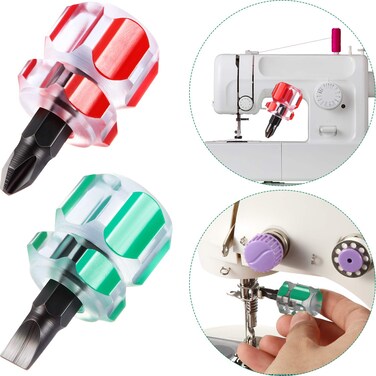 Sewing Machine Screwdriver Mini Short Screwdriver Tool Kit Includes Slotted/Flat Head Screwdriver and Cross Head Screwdriver for DIY Repairing, 2 Pieces