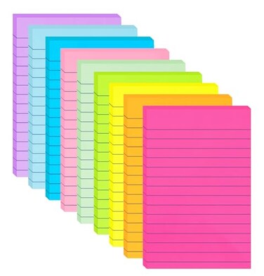 9 Pack Lined Sticky Notes 4x6 in Post Sticky Notes with Lines, 9 Bright Colors Large Ruled Post Sticky Colorful Super Sticking Power Memon Pads, Sticky Notes 4x6 for Office, Home, 35 Sheets/Pad