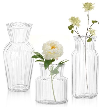 Modern Clear Glass Vase Set - 3Pcs Small Handmade Flower Vases, Decorative Mini Bud Vases for Wedding Reception, Dining Table, and Home Decor - Perfect for Single Stem Flowers
