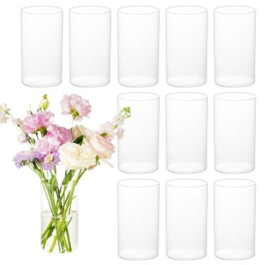 DNANAOL 12pcs Cylinder Vases for Centerpieces - 6 Inch Tall Glass Vases for Flowers, Hurricane Candle Holder Modern Simple Floating Candle Vases Formal Dinners Home Decor