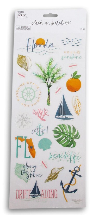 Florida Summer Stickers for Journaling, Scrapbooking, Cardmaking, Arts &amp; Crafts - 24 Pieces
