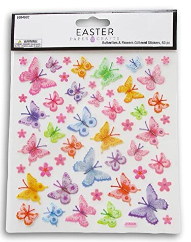 Butterfly and Flowers Glitter Stickers for Journaling, Scrapbooking, Cardmaking, Arts &amp; Crafts - 53 Pieces