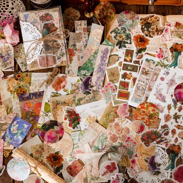 Vintage Scrapbooking Supplies Kit Vintage Stickers for Scrapbooking Journaling Aesthetic Paper Stickers Material Ephemera Pack for Junk Journal Bullet Journals Planners Notebooks&iuml;&frac14;&circ;83 Pieces&iuml;&frac14;&permil;