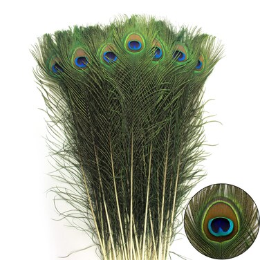 THARAHT 24pcs Peacock Feathers Long Natural in Bulk 32-35 inch 80-90 cm for Vase Craft Vase Wedding Home Party Christmas Day Decoration Peacock Feathers