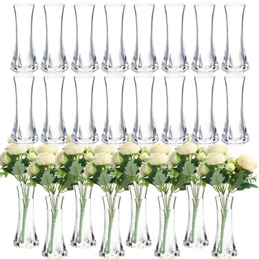 Mumufy 24 Pcs Acrylic Glass Bud Vases Bulk Small Clear Vases for Flowers Height Shatterproof Plastic Crystal Bud Vase for Centerpieces Wedding Home Table Decorations Formal Dinners(2.36 x 5.91 Inch)