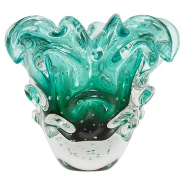Blown Glass Vase, Model Traun (Green)   Hand-Blown Murano-Style Art Glass Centerpiece   Unique Table Display   Home or Wedding Decor   5.7 lbs   by Cristais Labone