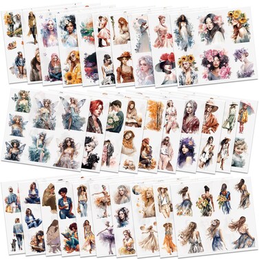 Knaid People Scrapbook Sticker Set (30 Sheets, 236 Assorted Pieces) - Journaling Scrapbooking Stickers Planner Sticker Dolls with Diverse Girls &amp; Women for Junk Journal Supplies Laptops Water Bottles