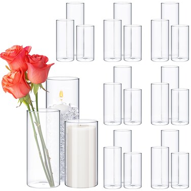 Didaey 24 Pcs Glass Cylinder Vases Clear Flowers Vase Decorative 6,8,10 Inch Floating Candles Holders Table Centerpieces for Wedding Party Event Home Office Decor (3.4 x 6 in,3.4 x 8 in,3.4 x 10 in)