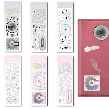 6 Pack Korean Deco Stickers Cute Sticker Sheets Laser Star Stickers Cd Mp3 Sticker Cute Korean Deco Stickers Kpop Stickers for Scrapbook Supplies Junk Journal Stationery