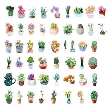 Small Succulent Plant Aesthetic Sticker Collection, Small Plants Scrapbooking Stickers Pack, 50 pcs, Package Dimensions 1.7 x 1.7 x 0.4inch, 4.5 x 4.5 x 1.2 cm (Lovely Plants Succulents)
