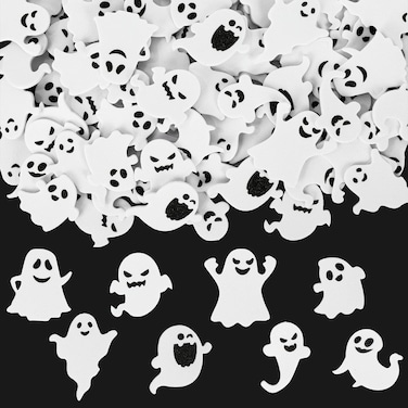 Whaline 160Pcs Halloween Ghost Foam Stickers 8 Styles Self Adhesive Ghost Stickers White Black Cute Funny Ghost Shape Craft Foam Stickers for Kids Halloween Party DIY Art Crafts Home Decoration