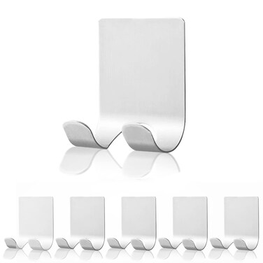 Waterproof Razor Holder for Shower, Heavy Duty Self Adhesive Hooks, 304 Stainless Steel Towel Hooks for Bathrooms Wall Mounted Hanging Loofah Robe Shaver Coat Hats Without Nails(Silver, 6 Pack)