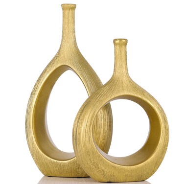 XMGZQ Hollow Ceramic Vase Set of 2,Modern Vases for Centerpieces,Gold Decor for Living Room,Luxury Vase for Dining Table,Fireplace,Bookshelf Mantle TV Stand Decor