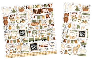 Baby Stickers for Scrapbooking - Chipboard, Baby Scrapbook Stickers - Gender Neutral Aesthetic Design for Boy or Girl - Scrapbook Stickers Baby Themed Embellishments for Photo Album, Craft - 2 Items