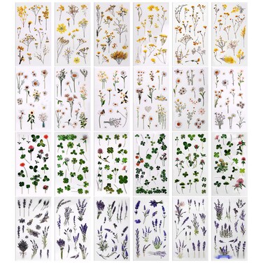 KSIWRE 370 PCS Clear Flower Stickers for Scrapbooking,Self-Adhesive Nature Floral Stickers,Small Flower Stickers for Scrapbook, Laptop, Journal, DIY Project