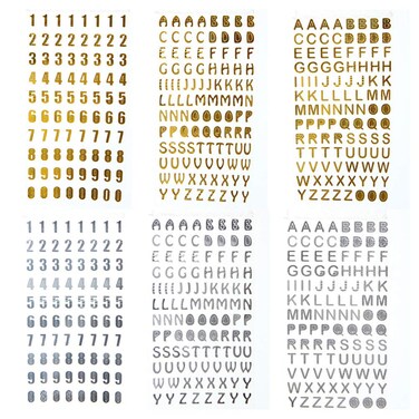 6 Sheets Metallic Gold Silver Alphabet Numbers Stickers Self Adhesive Letters Numbers Decal for Arts and Crafts Scrapbooking Nail Art