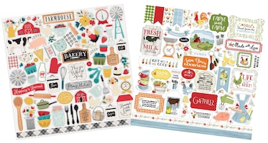 Cooking Scrapbook Stickers - with Farmhouse Kitchen Recipe Stickers   Farm Life Style Cooking Stickers Set Includes Phrases, Animals, Chef Apron, Barn Designs   Farm House Style Theme   2 Items Total