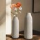 White Ceramic Flower Vase Set of 2 Modern Minimalist Decorative Ribbed Vases Centerpiece for Home Decor Living Room Table Shelf Entryway