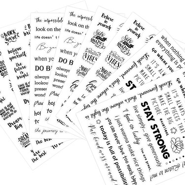 Yoksas 200Pcs Black Inspirational Phrase Quotes Stickers - Waterproof Transparent Motivational Stickers for Scrapbooking,Journaling,Resin Crafts Art,Tumbler