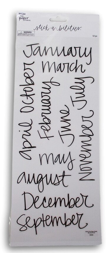 Handwritten Calendar Month Stickers - Black Script Stickers for Scrapbooking, Planner Organization, More - 12 Pieces