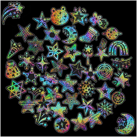 Holographic Stars Stickers Glitter Silver Transparent Waterproof Decoration Sticker for DIY Scrapbooking Supplies Crafts Phone Case Water Bottles Laptop 50pcs