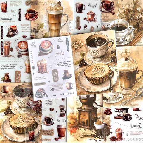 20 Sheets Vintage Coffee Stickers for Junk Journal Supplies, Washi Stickers for Journaling Planners Envelopes, Waterproof PET Stickers for Laptops, Bumpers, Water Bottles, Computers, Mobile Phones