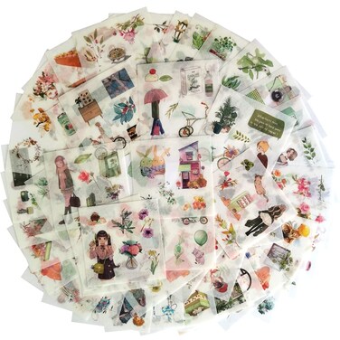 Kawaii Washi Paper Scrapbooking DIY Sticker Set Cute Girl Animal Green Plant Food DIY Decals for Art Craft Journaling Planner Scrapbook Album Water Bottle Skateboard Diary Gift Wrapping Card Making
