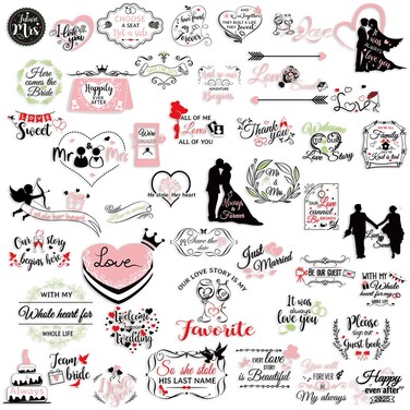 Pasimy 45 Pcs Wedding Scrapbook Stickers Waterproof Wedding Stickers Bridal Shower Stickers for Guest Engagement Anniversary Invitation Envelope Laptop(Wedding)