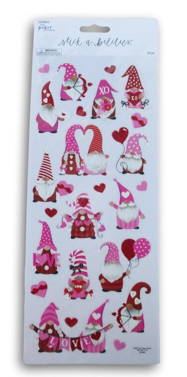 Valentine's Day Gnome Stickers for Journaling, Scrapbooking, Cardmaking, Arts &amp; Crafts - 24 Pieces