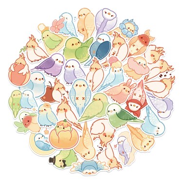 GEEHUA Cute Kawaii Cartoon Parrot Stickers, 40Pcs Adorable Parrots Bird Aesthetic Decals Waterproof Self Adhesive Vinyl Stickers for Scrapbook Planner Journals Teenager Kids Girls Gift