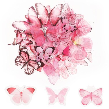 40 Pcs Butterfly Sticker Decals Small Butterflies Sticker Set Decals Transparent Waterproof Pink Vintage Scrapbooking Journaling Stickers Supplies for Planner DIY Stationery Craft Projects