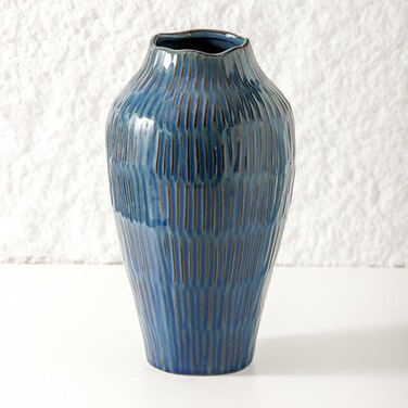 Blue Ceramic Vase for Home Decor,11.6 Inch Flower Vase&iuml;&frac14;&OElig;Decorative Blue Vase for Pampas Grass&iuml;&frac14;&OElig;Modern Art Texture Vase for Home Entryway Living Room Dining Table Farmhouse Office Decor-Blue
