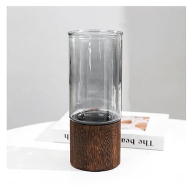 RAKSONIC Artistic Wood Glass Vase,Wooden Base,Tall Vases Bottles for Flowers, Entryway, Dining Table, Shelf, Living Room, and Modern Home Decor(English)