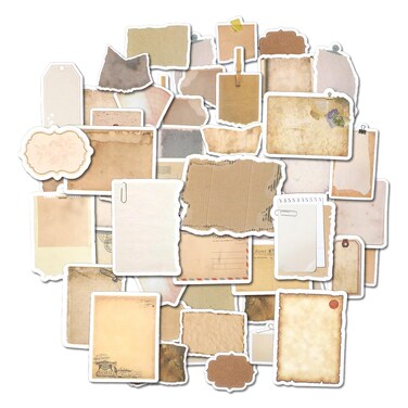 JIEYAO 80 Pcs Vintage Scrapbook Paper Stickers, Retro Label Stickers for scrapbooking, Aged Writing Paper Stickers Aesthetic Junk Journal Supplies Aesthetic Stickers in Brown Tones for DIY Crafts
