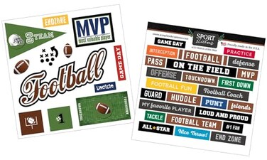Football Scrapbook Stickers - Football Sticker Sheets with Field, Sports Phrases, Game Day Themed Design - Football Stickers for Scrapbooking, Photo Album, Planner, Journal - 2 Items