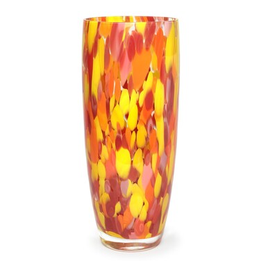 C&Atilde;&iexcl; d'Oro Murano-Style Glass Vase Orange/Yellow Confetti Effect Hand Blown Art Glass Crystal for Flower, Room Decoration and Centerpiece - Model AD3