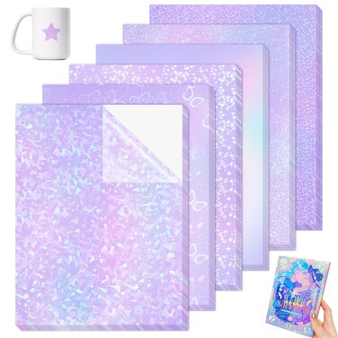 36 Sheets Holographic Sticker Paper, Clear Vinyl Laminate Sheets Waterproof Self Adhesive Glitter Shiny Transparent Overlay Films for Scrapbooking,DIY Crafts, Cards Making&iuml;&frac14;&circ;6 Style/8.25x11.7 Inch &iuml;&frac14;&permil;