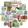 Navy Peony Bustling London Travel Stickers (28pcs) - Gouache Style, English-Themed Vacation Decals for Journals, Scrapbooks, Luggage, Water Bottle