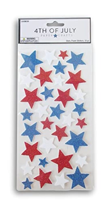 Patriotic Red White and Blue Stars Foam Stickers for Journaling, Scrapbooking, Cardmaking, Arts &amp; Crafts - 33 Pieces