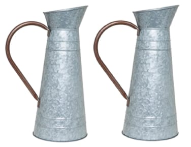 Hosley Set of 2 Metal Galvanized Pitcher Vase-15 High
