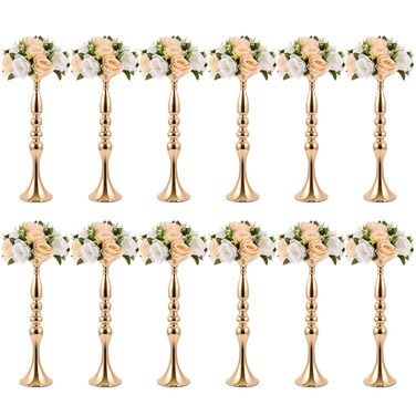 Didaey 12 Pcs Gold Metal Flower Wedding Centerpieces Stand for Table Tall Versatile Flower Arrangement Flower Vase Stand Pillar Candle Holder for Party Wedding Reception Dinner Table (20 Inches)
